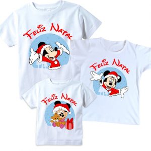 Camiseta  Natal em Família  Mickey Minnie 3 unidades